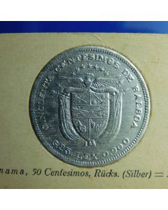 Panama	 50 Centesimos	1904 1905 ND	Foil Coin; Rare German Card Panama 50 Centesimos 1904 - 1905 (ND) German Collector's Coin Card