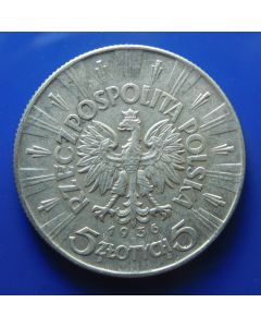 Poland 	 5 Zlotych	1936	 - Head of Jozef Pilsudski 
