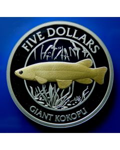 New Zealand 	 5 Dollars	2003	 Silver - Giant Kokopu (with Box & COA)