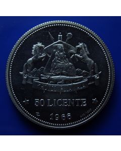 Lesotho  50 Lisente 1966	Independence Attained,   Large "900/1000" to right of date  –Poof / Silver