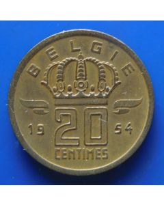 Belgium 	 20 Centimes	1954	 (Belgie = Dutch Text) km# 147.1