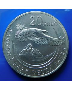 Slovakia	 20 Euro  	2009	 Falcon in flight over mountain peak - Silver / BU