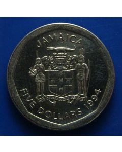 Jamaica 5 Dollars1994 km# 163 