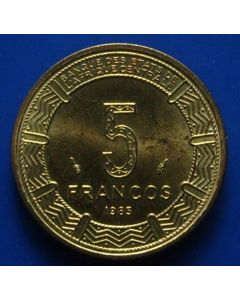 Equatorial Guinea  5 Francos	1985	 - Three Giant Eland - UNC