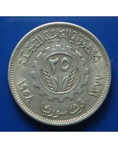 Syria   United Arab Republic  25 Piastres1958km#87  - Silver