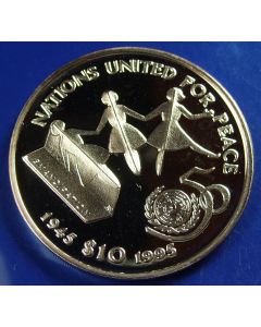 Liberia  10 Dollars 1995  Nations United for Peace -  Silver / Proof