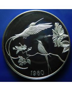 Jamaica	 10 Dollars	1980	 Streamer-tailed Hummingbirds    - Silver - Proof
