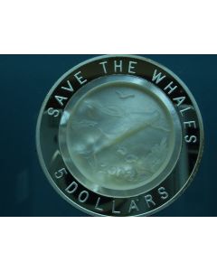 Pitcairn Islands 5 Dollars 2002	 - Humpback Whale on mother-of-pearl insert - Silver / Proof (low mintage)