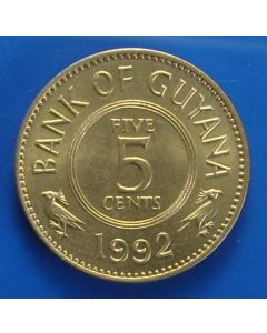 Guyana 	 5 Cents	1992	 - Stylized Lotus flower - unc