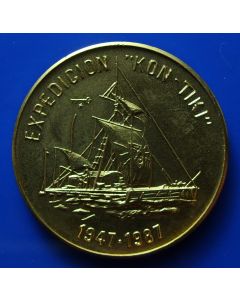 Carib.C.	 Peso	1987	 Gold plated – Expedition of Kon-Tiki 