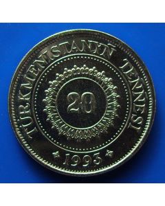 Turkmenistan 	20 Tenge	1993	 - President Saparmyrat Nyyazow, ornate circle