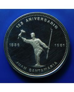 Costa Rica 	 300 Colones	1981	 Juan Santamaria standing with torch and rifle - Silver / Proof