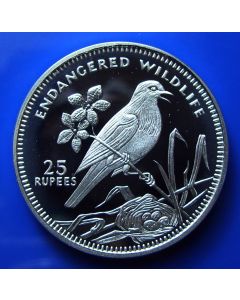 Seychelles 	 25 Rupees	1993	 Magpie Robin - Silver / Proof