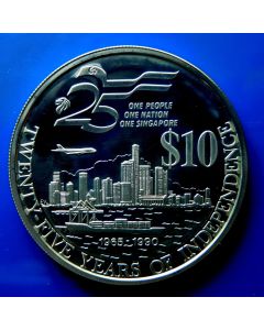 Singapore 	 10 Dollars	1990	 Silver / Proof - 25Th Ann. Of Independence