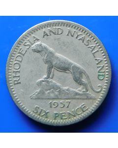 Rhodesia & Nyasaland 	 6 Pence	1957	 - Leopard on rock