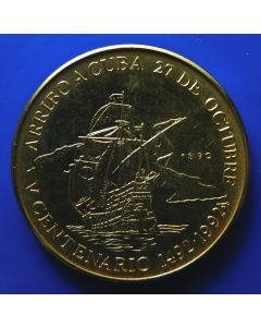 Carib.C.	Gold-Plated  Peso	1990	 - Columbus Arrived in Cuba 