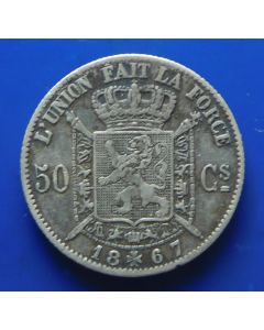 Belgium 	 50 Centimes	1867	Léopold II (French text)  Silver