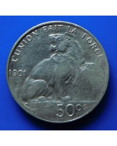 Belgium  50 Centimes1901km# 50  Des Belges  Silver