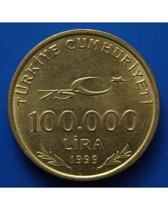 Turkey 	 100000 Lira	1999	 - 75Th Ann. of Republic