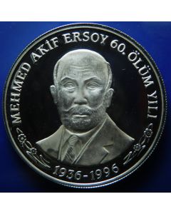 Turkey 	 1000000 Lira	1997	 - Mehmed Akif Ersoy - Silver / Proof