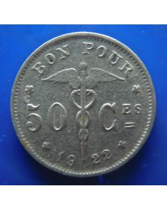 Belgium 	 50 Centimes	1922	   Belgique – Albert I (Text in French)