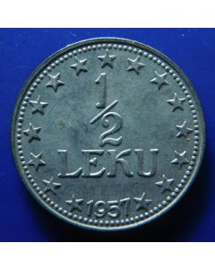 Albania  	 ½ Leku	1957	 - Zinc
