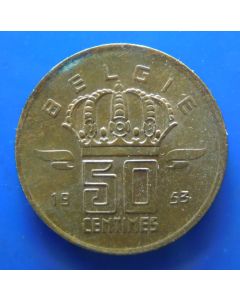 Belgium 	 50 Centimes	1953	  Belgie / Bauwdewijn I  (Dutch Text)