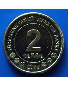 Turkmenistan 2 Tenge2009km#96 