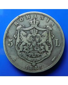 Romania 	 5 Lei	 1881B	 Carol I as Prince - Silver