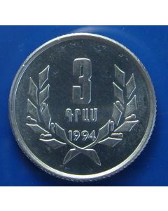 Armenia 	3 Dram	1994	 - National arms - UNC
