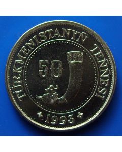 Turkmenistan 	50 Tenge	1993	 - President Saparmyrat Nyyazow, animal leaning on horn