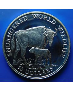 Cook Islands	 50 Dollars	1990	 - European Bison and calf - Proof / Silver