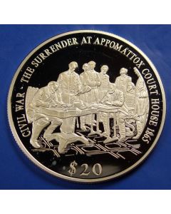 Liberia  20 Dollars 2000  America Civil War, The Surrender at Appomattox court house - Silver / Proof