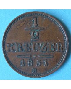 Austria  ½ Kreuzer 1851B km# 2181