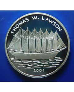 Congo Republic 1000 Francs 2001	 seven-masted, steel-hulled schooner, Thomas W. Lawson – Silver / Proof