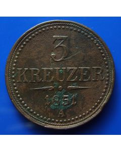 Austria  3 Kreuzer 1851A km# 2193 