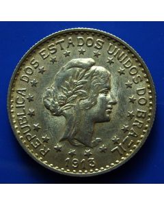 Brazil	 1000 Reis	1913a	Silver – no dashes between stars