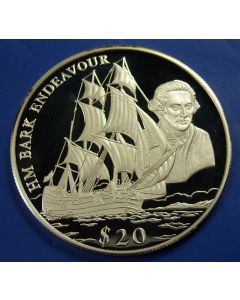 Liberia 	 20 Dollars	2000	 HMS Bark Endeavour - Silver / Proof
