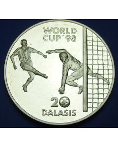 Gambia 	20 Dalasis	1996	 Two soccer players - Silver / Proof