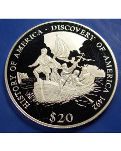 Liberia  20 Dollars 2000  Columbus going ashore - Silver / Proof