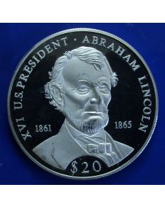 Liberia  20 Dollars 2000  Abraham Lincoln - Silver / Proof