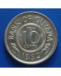 Guyana 	 10 Cents	1992	 - Helmeted and supported arms - unc