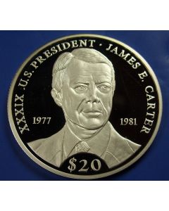 Liberia  20 Dollars 2000  James E. Carter - Silver / Proof