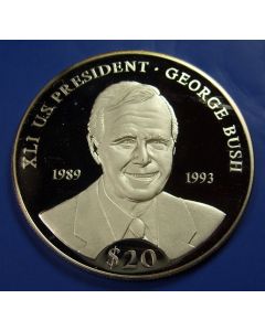 Liberia  20 Dollars 2000  George H.W. Bush - Silver / Proof