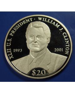 Liberia  20 Dollars 2000  Bill Clinton - Silver / Proof