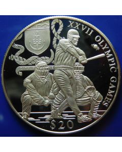 Liberia  20 Dollars 2000  Baseball players - silver / Proof