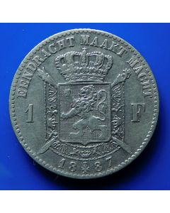 Belgium  Franc 1887 w.o. periodkm# 29.2 w.o. period in signature - der Belgen / Silver
