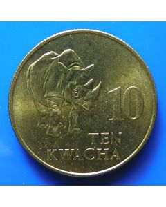 Zambia 	 10 Kwacha	1992	 - UNC - Rhinoceros
