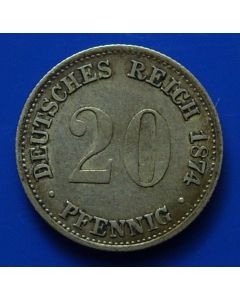 German  Empire 20 Pfenning1874B km# 5