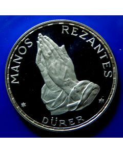 Equatorial Guinea 50 Pesetas 1970	 Dürer's Praying Hands - Silver / Proof